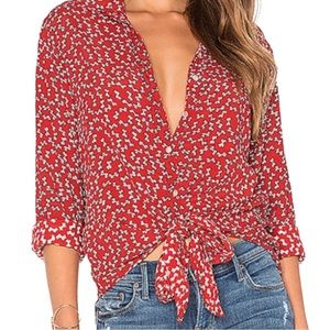 Faithfull the Brand Red Print Bow Tie Front Shirt Oversized 2